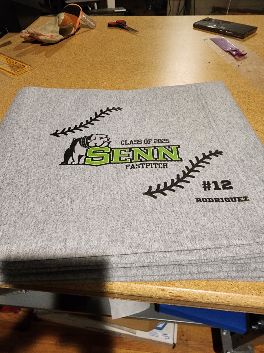 Custom embroidered Senn High School Fastpitch blanket for Class of 2025 – Chicago embroidery service.