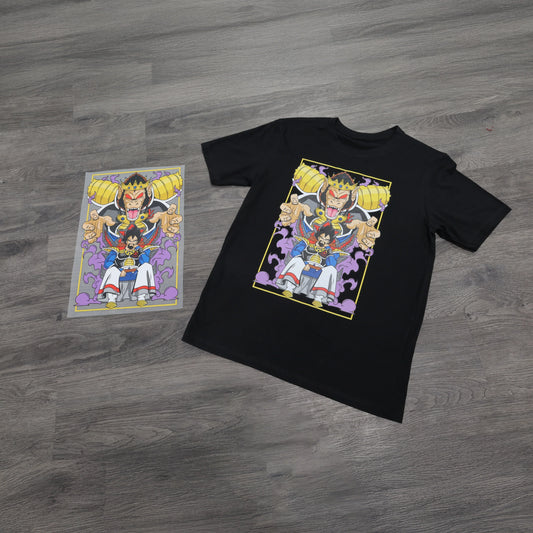 DTF transfer print on black T-shirt showing vibrant gradients and crisp detail by Inkdnylon Custom Apparel in Chicago, serving the United States